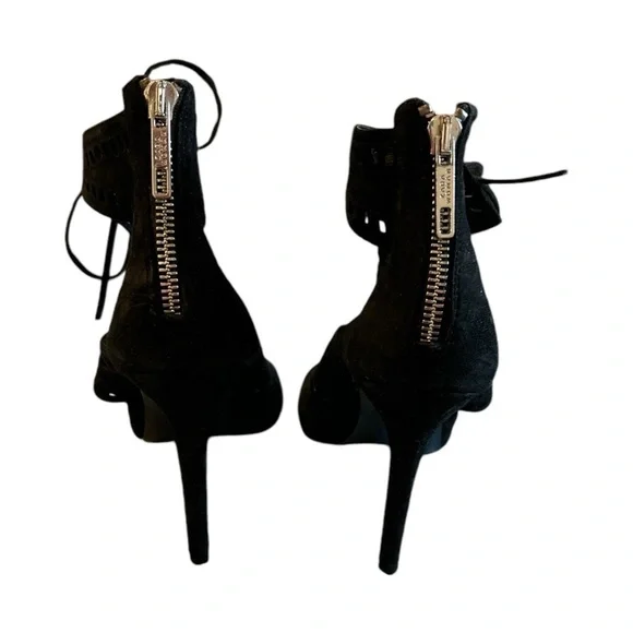 Zara Women's Black Lazer Cut Out Lace Up Shoes Heels Stilettos Size US 7.5 - Picture 5 of 7